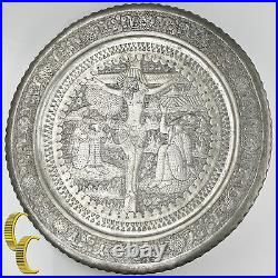 Antique Silver Coated Bronze Eastern Orthodox Platter 15 1/2 Diameter