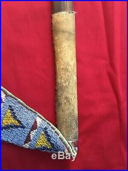 Antique Sioux Tribe Native American Pipe Tomahawk with Beaded Leather Drop