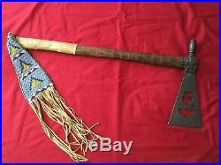 Antique Sioux Tribe Native American Pipe Tomahawk with Beaded Leather Drop