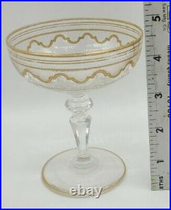 Antique St Louis Crystal Beethoved Etched Gilt Champagne Coupe Glasses elegant