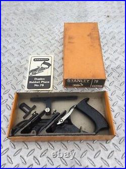 Antique Stanley No. 78 Iron Duplex Rabbet Plane with Fence and Blade Excellent
