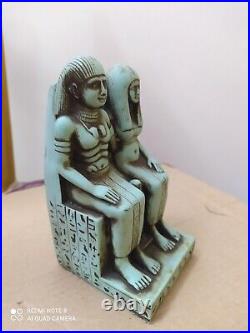 Antique Statue Ancient Egyptian Pharaonic Sennefer & His Wife green Stone