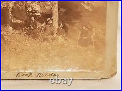 Antique Stereoview Card Rock Bridge People Hiking Scenic Landscape