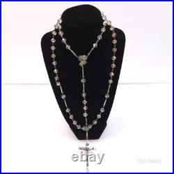 Antique Sterling Silver Rosary Aurora Borealis Crystal Bead 42.5 A. Pilone 60G