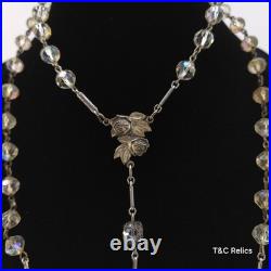 Antique Sterling Silver Rosary Aurora Borealis Crystal Bead 42.5 A. Pilone 60G