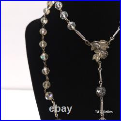 Antique Sterling Silver Rosary Aurora Borealis Crystal Bead 42.5 A. Pilone 60G