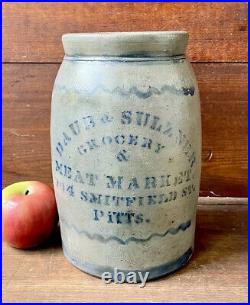Antique Stoneware 1G Western PA Merchant Jar with Cobalt Advertising, Pittsburgh