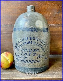 Antique Stoneware 1G Western PA Pittsburgh Merchant Jug with Cobalt Advertising