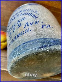 Antique Stoneware 1G Western PA Pittsburgh Merchant Jug with Cobalt Advertising