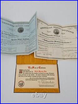 Antique TEACHING CERTIFICATES! State California 1907 1925 with Official Seal