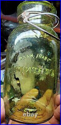 Antique TRADE MARK LIGHTNING fruit jar putnam base! RARE COLOR! SHARP