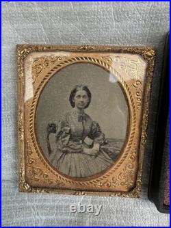 Antique Thermoplastic 1800's Daguerreotype Civil Union Case Stag Photo Of Woman