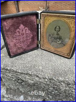 Antique Thermoplastic 1800's Daguerreotype Civil Union Case Stag Photo Of Woman