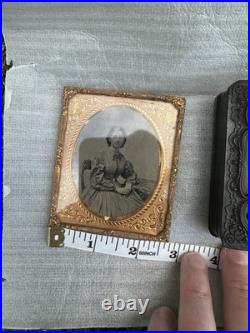 Antique Thermoplastic 1800's Daguerreotype Civil Union Case Stag Photo Of Woman