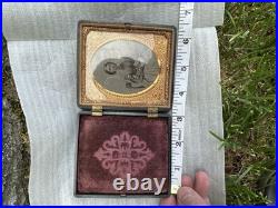 Antique Thermoplastic 1800's Daguerreotype Civil Union Case Stag Photo Of Woman