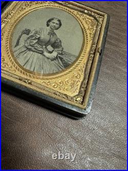 Antique Thermoplastic 1800's Daguerreotype Civil Union Case Stag Photo Of Woman