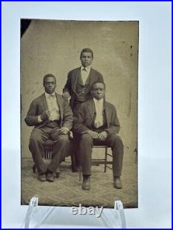 Antique Tintype Photo African American Well Dressed Black Men MAKING FIST boxer