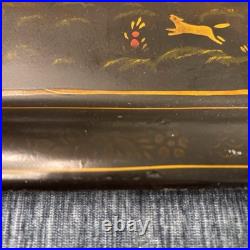 Antique Toleware Tray Hand-painted Metal, Horses & Carriage, Floral, Decor