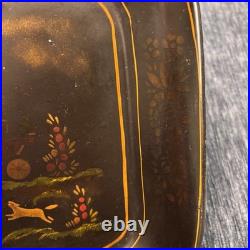 Antique Toleware Tray Hand-painted Metal, Horses & Carriage, Floral, Decor