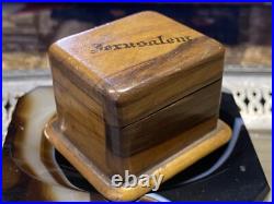 Antique Turned Boxwood Jewelry Box Holy Lands Jerusalem Engagement Diamond Rings