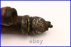 Antique Ulmer Kloben Burl Carved & Silver Smoking Pipe 19th Century