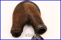 Antique Ulmer Kloben Burl Carved & Silver Smoking Pipe 19th Century