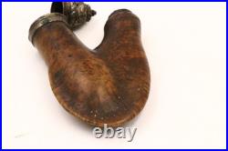 Antique Ulmer Kloben Burl Carved & Silver Smoking Pipe 19th Century