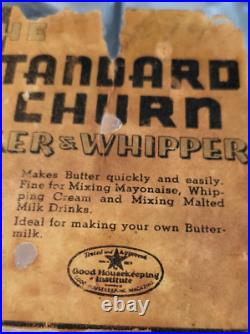 Antique/VIntage RARE ORIGINAL LABEL The Standard Churn Mixer & Whipper 2 Quart