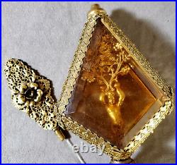 Antique Vanity Cherub Perfume Bottle Gold Filigree Ormolu Beveled Peach Glass