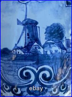 Antique Vase Delft Pansu Earthenware Decor Au Moulin Mill Decor Rare Old 19th