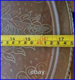 Antique Very Large Greek Copper Brass Charger Plate Stamped 45cm 17.5