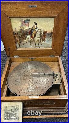 Antique Victorian 1893 Olympia Music Box Metal Zinc Disc George Washington photo