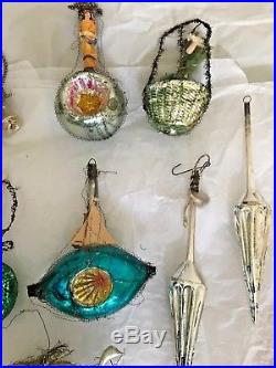 Antique Victorian 9 Wire Wrapped Dresden Tinsel Glass German Christmas Ornaments