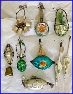 Antique Victorian 9 Wire Wrapped Dresden Tinsel Glass German Christmas Ornaments