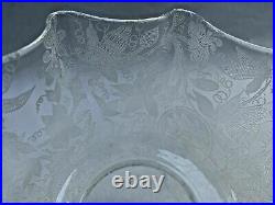 Antique Victorian Acid Etched Floral Decorated Ruffled Glass Lamp Shade