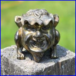 Antique Victorian Brass Devil Gargoyle Inkwell Hinged Gothic 1800s Collectible
