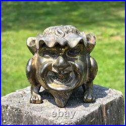 Antique Victorian Brass Devil Gargoyle Inkwell Hinged Gothic 1800s Collectible