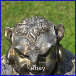 Antique Victorian Brass Devil Gargoyle Inkwell Hinged Gothic 1800s Collectible