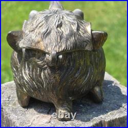Antique Victorian Brass Devil Gargoyle Inkwell Hinged Gothic 1800s Collectible