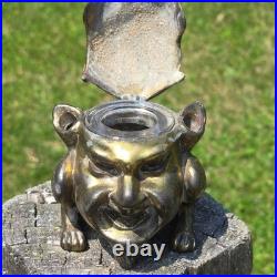 Antique Victorian Brass Devil Gargoyle Inkwell Hinged Gothic 1800s Collectible