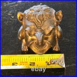 Antique Victorian Brass Devil Gargoyle Inkwell Hinged Gothic 1800s Collectible