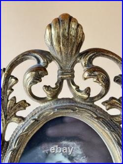 Antique Victorian Cast Metal Oval Frame With Original Portrait Photograph