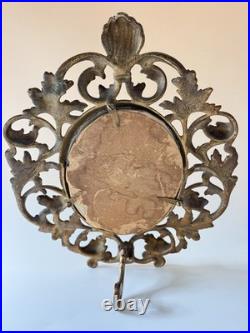 Antique Victorian Cast Metal Oval Frame With Original Portrait Photograph