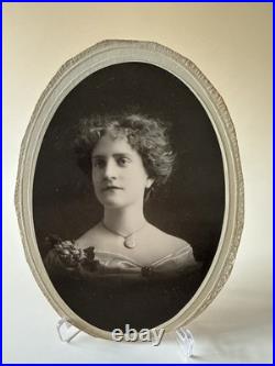 Antique Victorian Cast Metal Oval Frame With Original Portrait Photograph