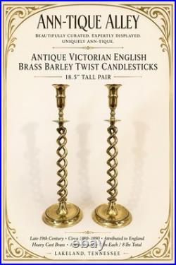 Antique Victorian English Brass Barley Twist Candlesticks 18.5 Tall c. 1880s