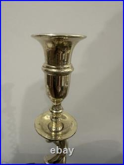 Antique Victorian English Brass Barley Twist Candlesticks 18.5 Tall c. 1880s