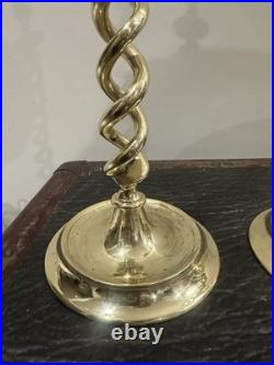 Antique Victorian English Brass Barley Twist Candlesticks 18.5 Tall c. 1880s