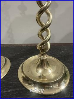 Antique Victorian English Brass Barley Twist Candlesticks 18.5 Tall c. 1880s