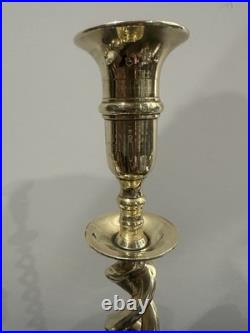 Antique Victorian English Brass Barley Twist Candlesticks 18.5 Tall c. 1880s