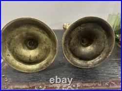 Antique Victorian English Brass Barley Twist Candlesticks 18.5 Tall c. 1880s